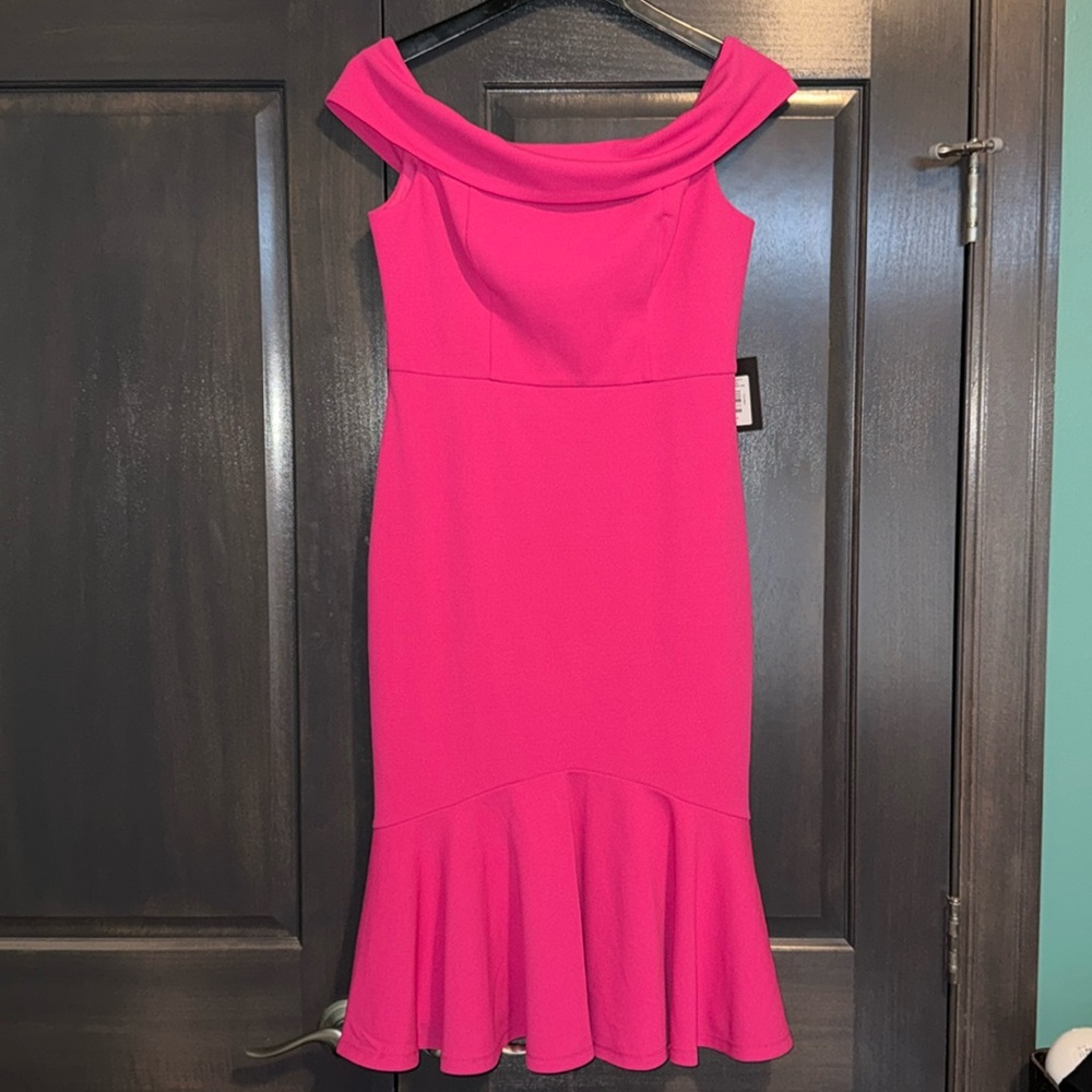 MARINA Pink Off-Shoulder Midi Dress